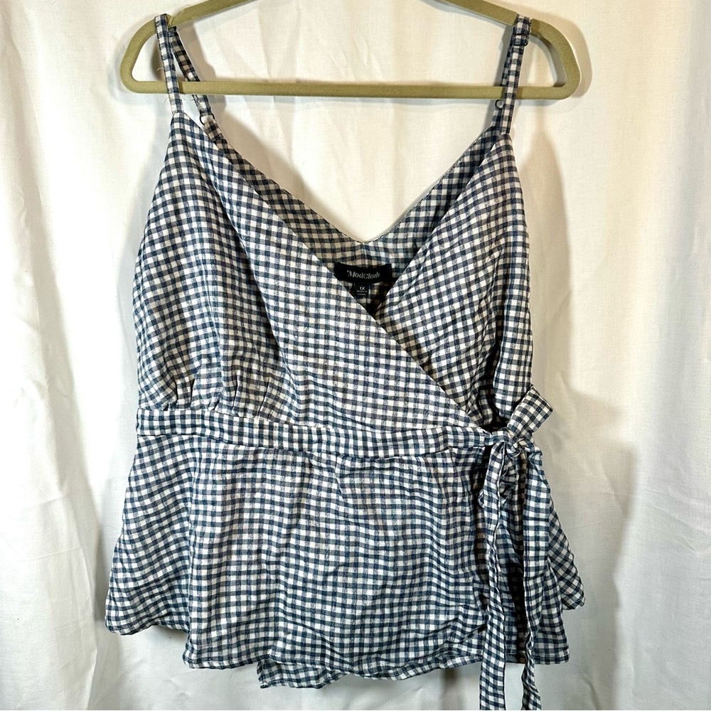 New ModCloth blue gingham wrap tank top blouse top women’s 1X